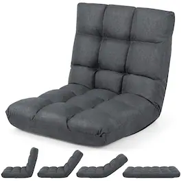 Costway - Adjustable 14-Position Floor Chair Folding Lazy Gaming Sofa Lounge Chair - Gray