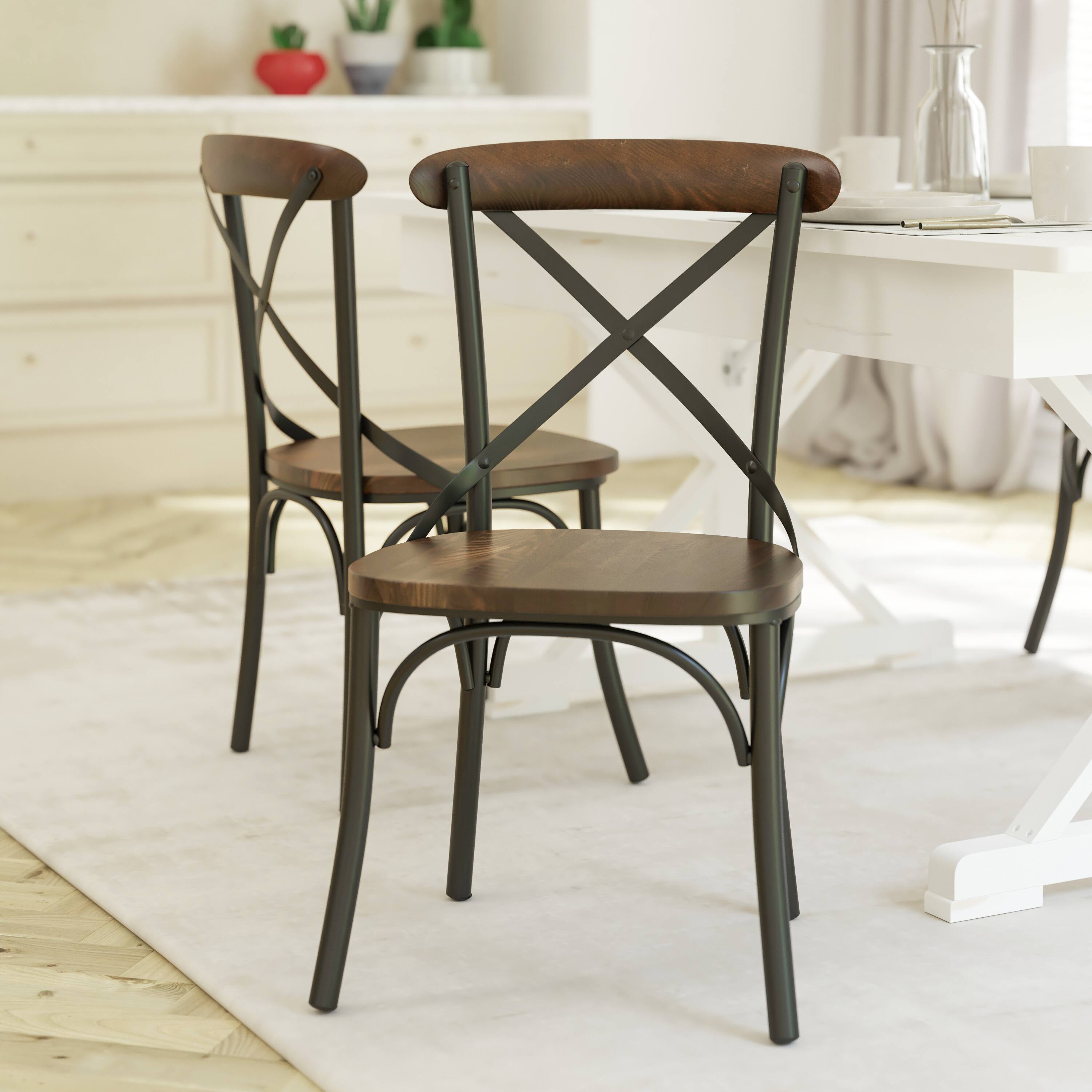 Front. Emma + Oliver - Dark Driftwood X-Back Chair - Fruitwood.