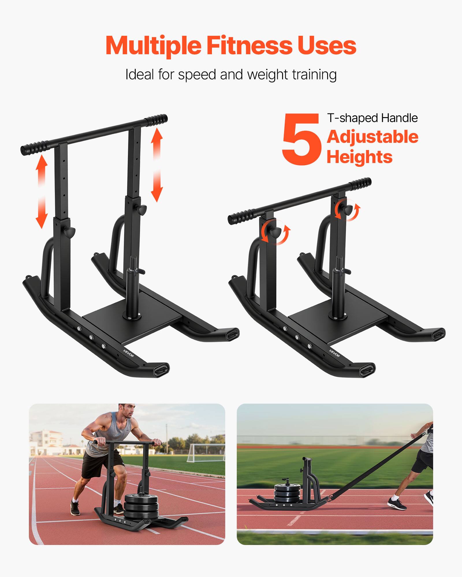Multiple Fitness Uses Ideal for speed and weight training T-shaped Handle 5 Adjustable Heights