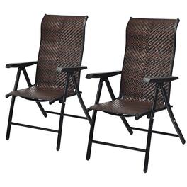 Costway - 2PC Patio Rattan Folding Chair Recliner Back Adjustable - Brown