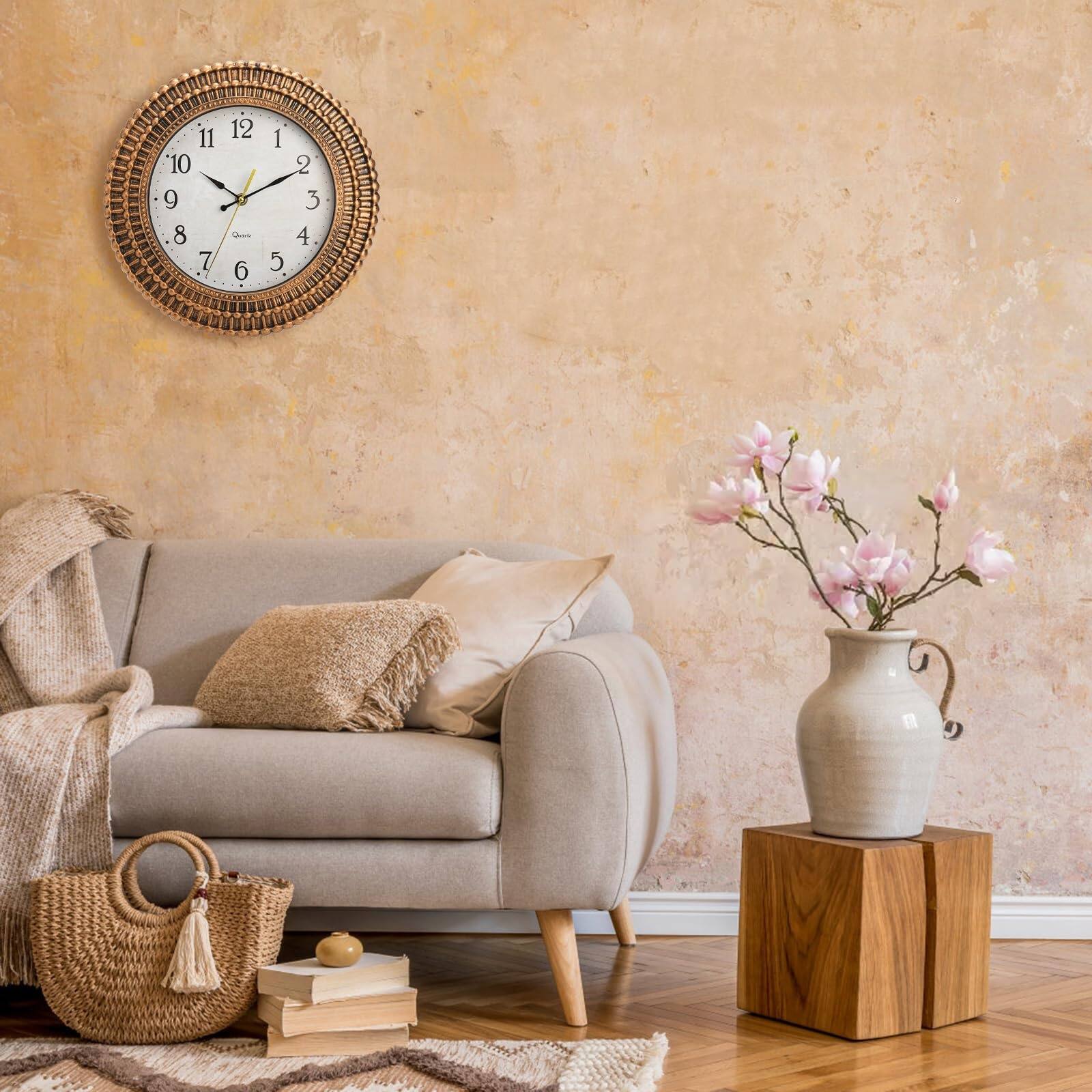 Angle. Dazzed Corner - 12 Inch Battery Operated Wall Clock,Silent Non-Ticking Retro Wall Clocks - Bronze.