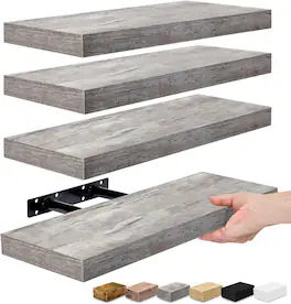 4 Pack 16 Inch Sorbus Floating Shelves - for Bedroom, Kitchen, Living Room, Office - for Trophies, Books, Frames, etc - Gray