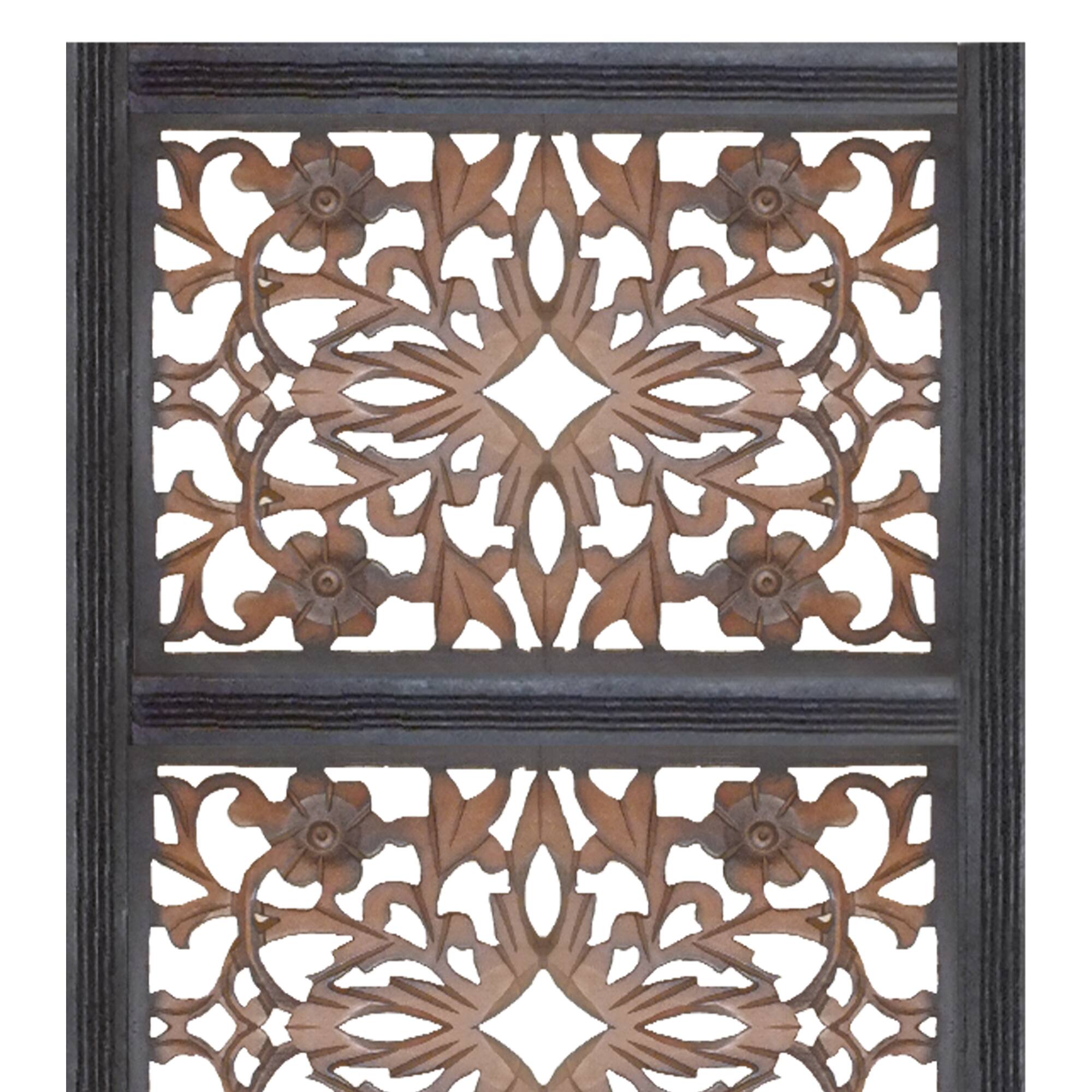 Alt View 1. Manhattan Lane - Rectangular Wall Panel with Intricate Floral Carvings - Black.