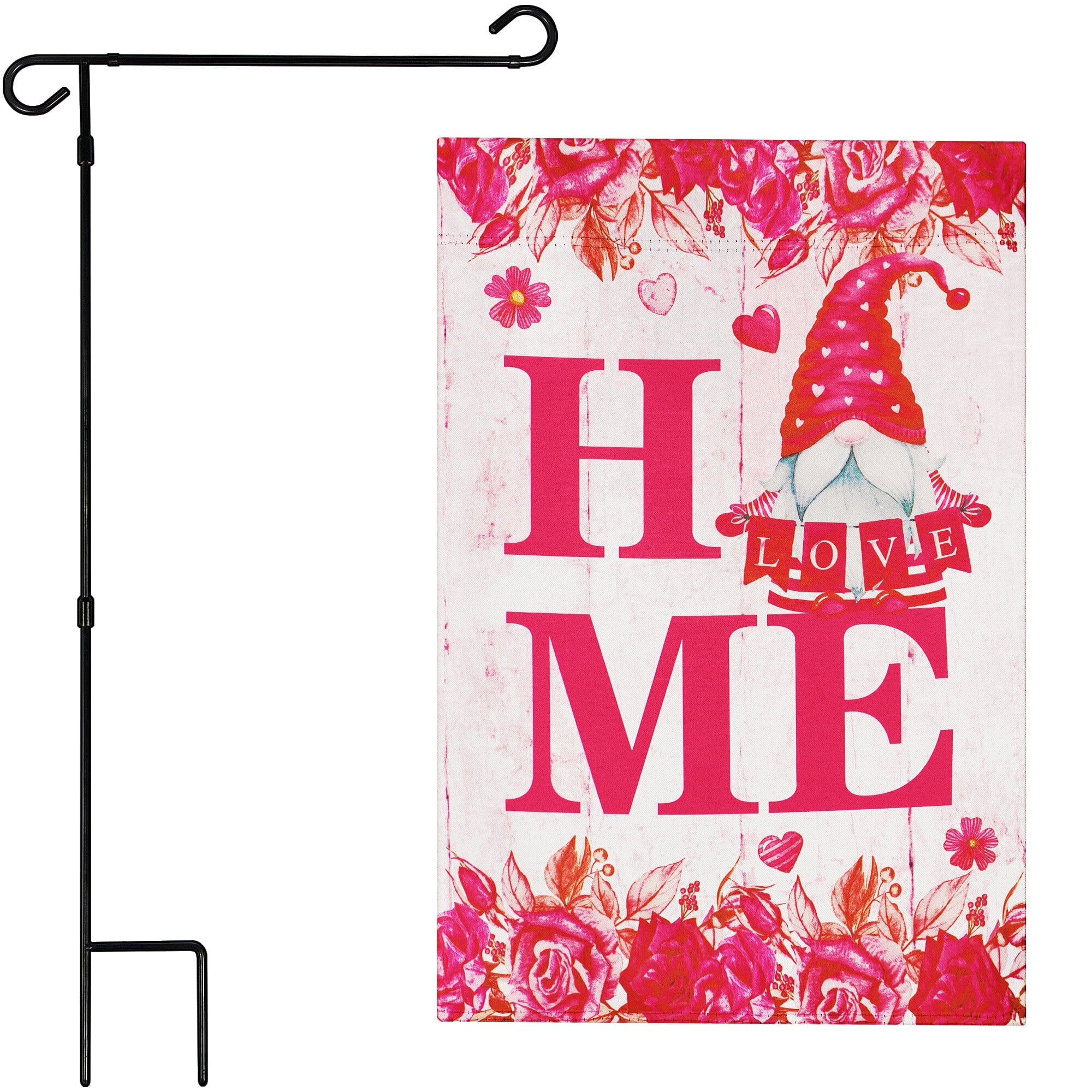 Photos - Other Decoration Valentine G128 - Combo Pack: Garden Flag Stand 36 x 16 in & 12 x 18 in Double-Sided Blockout Flag,  Gnome Holding Love Sign  