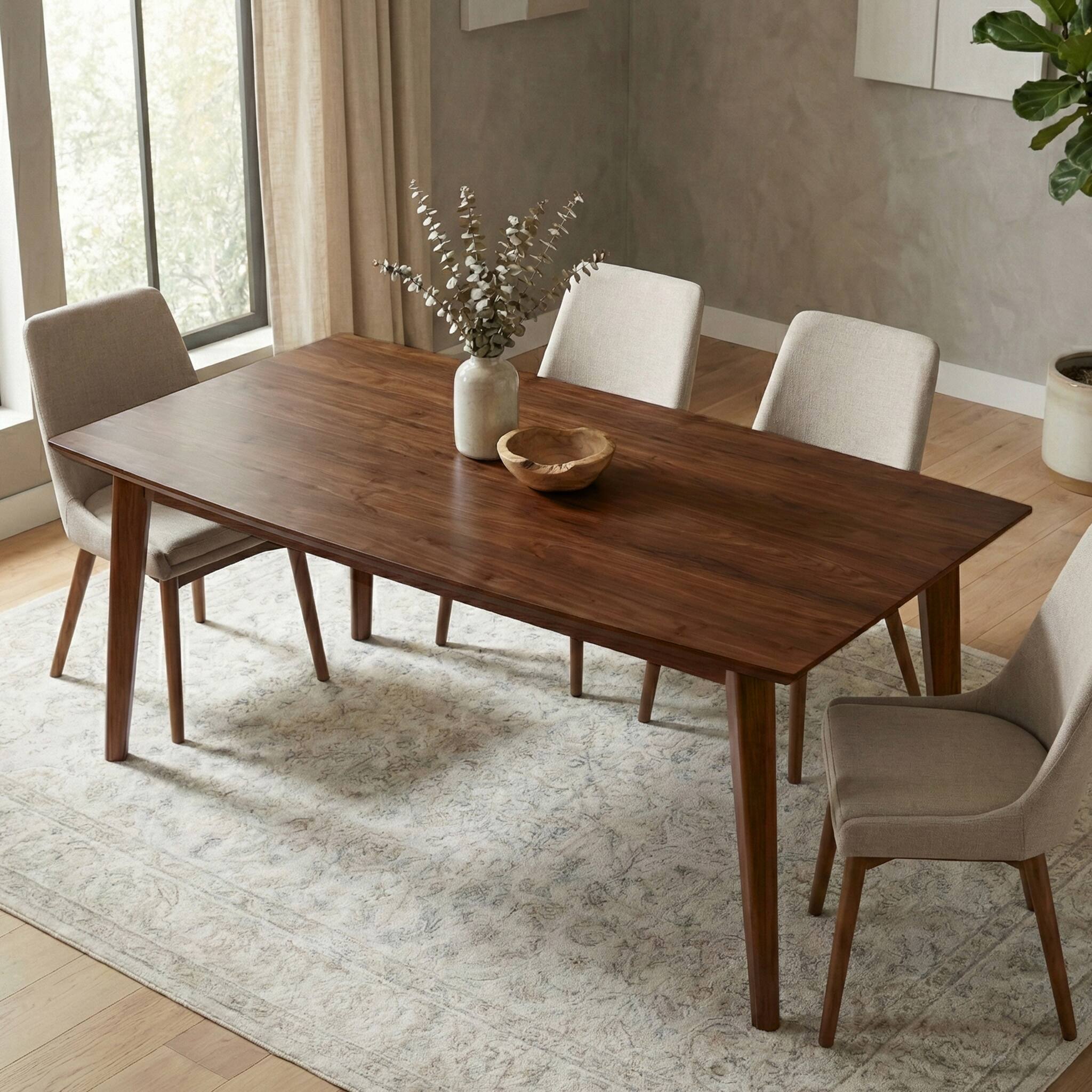 Angle. Simpli Home - Draper SOLID WOOD and Rubberwood 66 inch x 40 inch Rectangle Mid Century Modern Dining Table in WALNUT WOOD - Walnut Veneer.