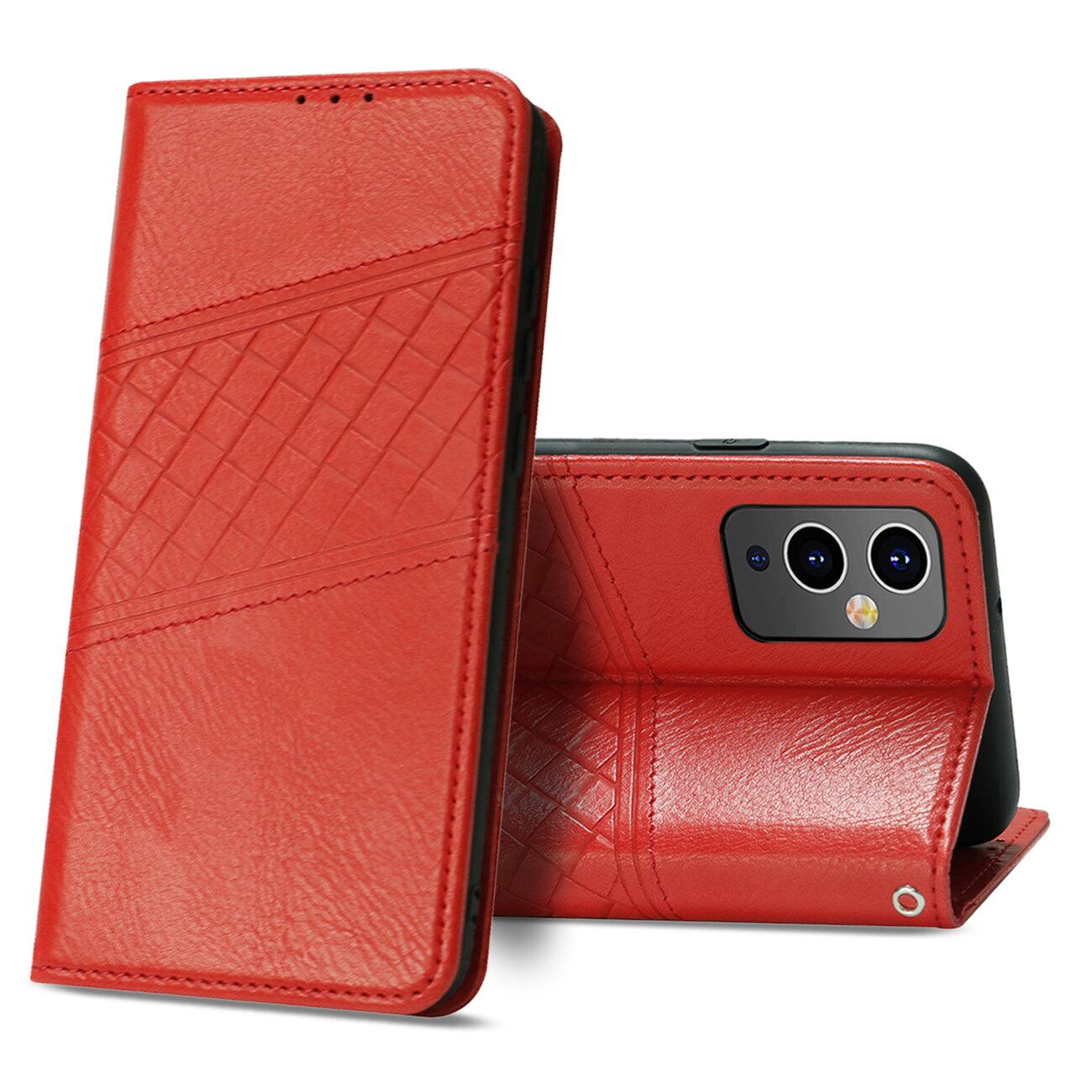 Front. Reiko - One Plus 9 5G 3-In-1 Wallet Case In Red - Red.