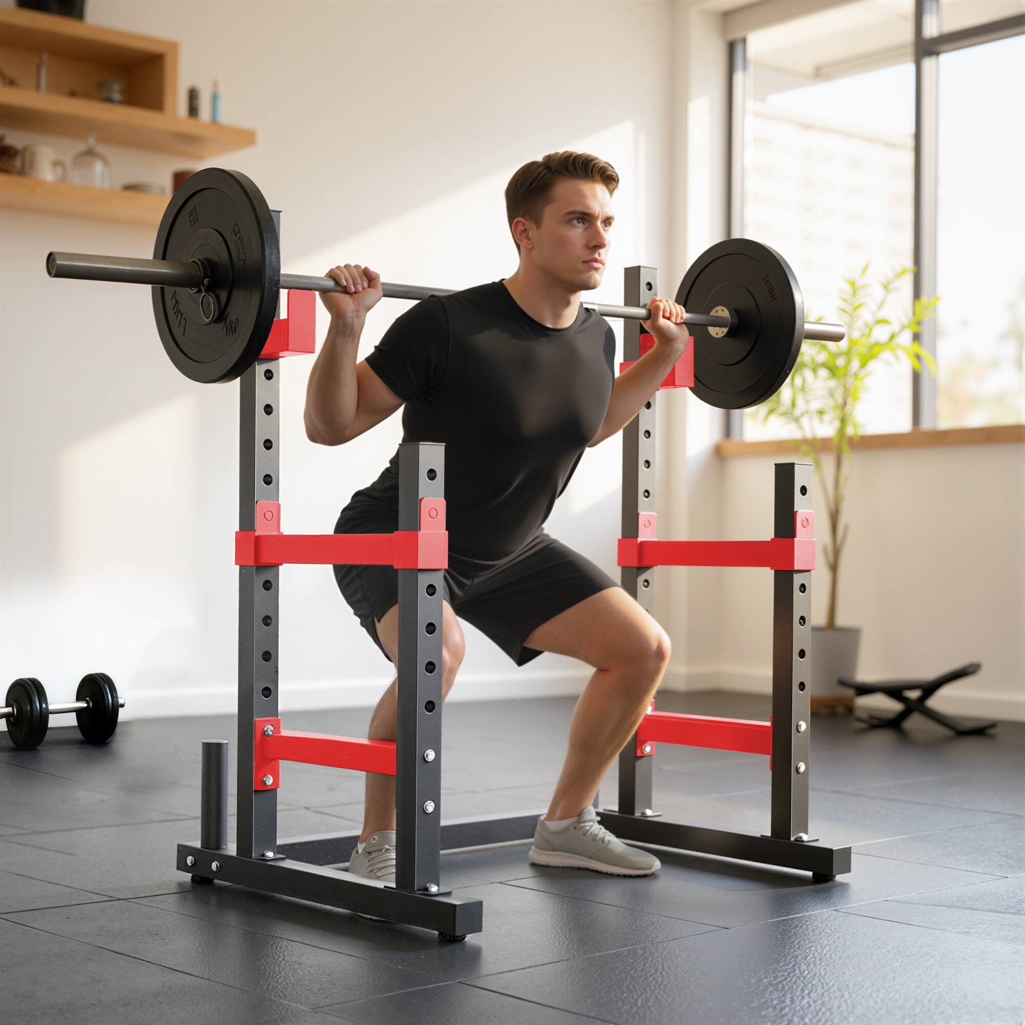 Soozier Adjustable Squat Rack, Multi Functional Bench Press Rack