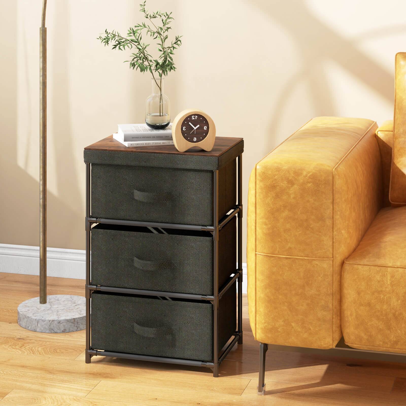 Alt View 7. Ecooso - 3-Tier Fabric Nightstand with Sturdy Metal Frame - Black.