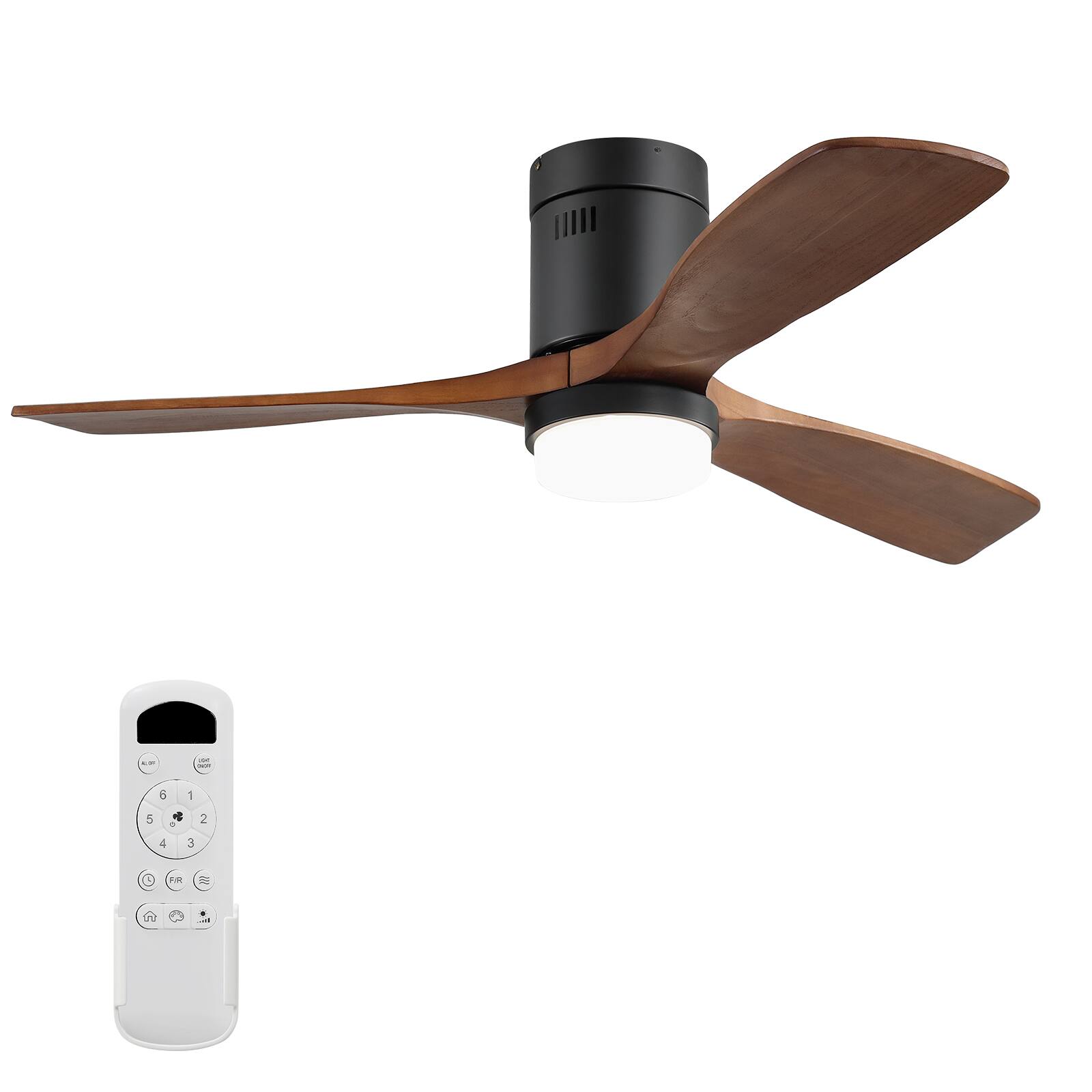 Alt View 4. Sofucor - 52" Remote Control Ceiling Fan With Integrated LED Lights Adjustable Wind Speed Timer Strong Motor Farmhouse Ceiling Fan - Black Walnut Wood.