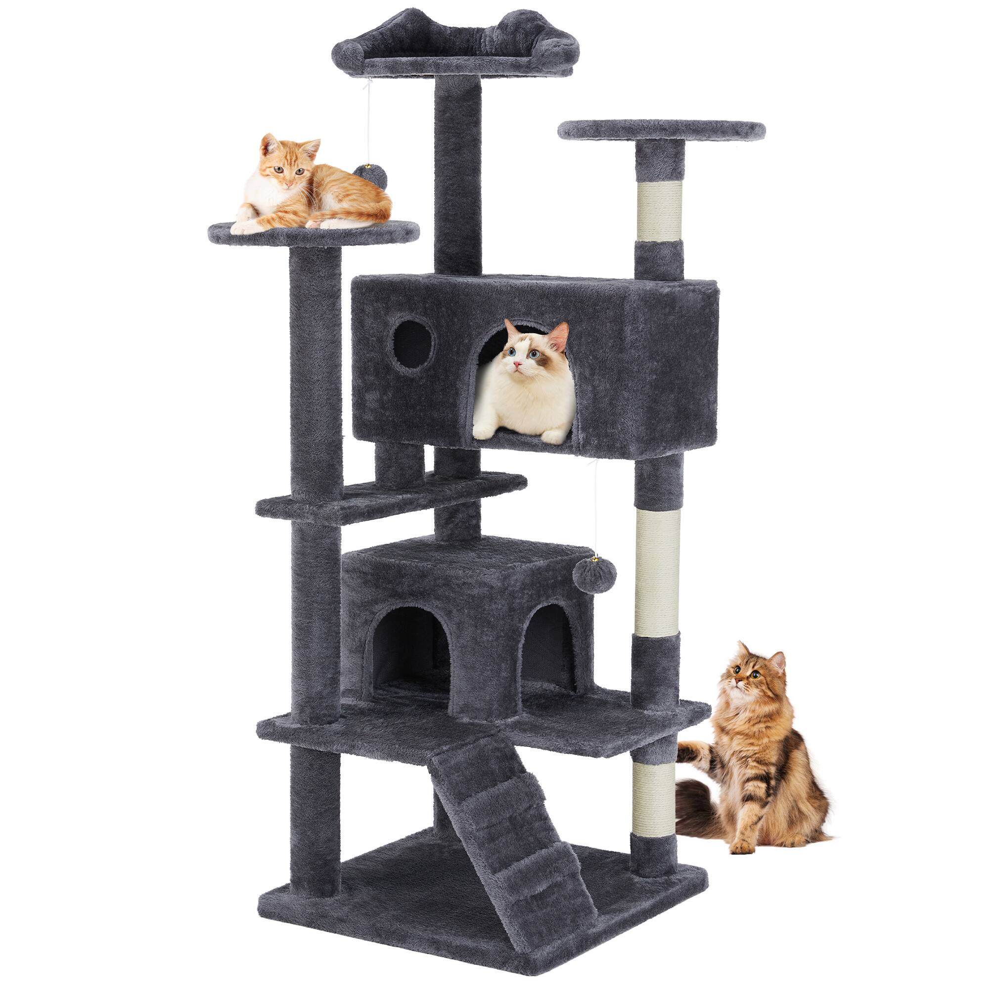 Left. AENKYO - 70" Tall Cat Tree Multi-Cat Climbing Pet House with Scratching Post for Indoor - Gray.