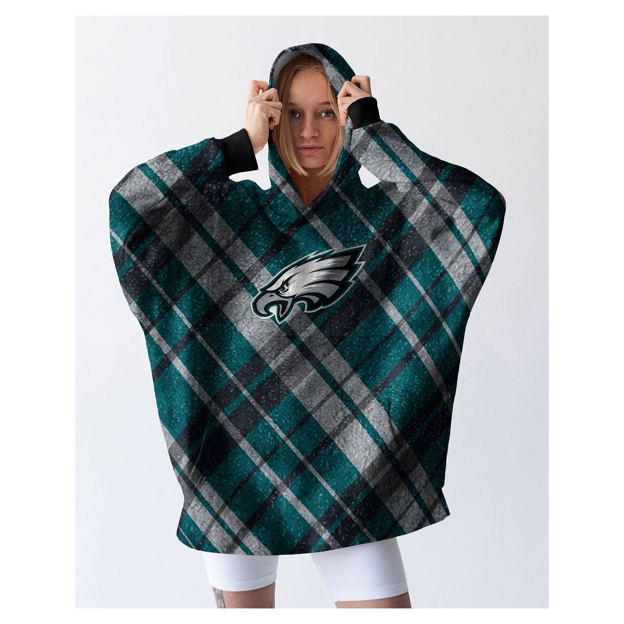 Front. Pegasus - Philadelphia Eagles 34" x 34" Digital Dash Sherpa Hooded Fan Cape - Multicolor.