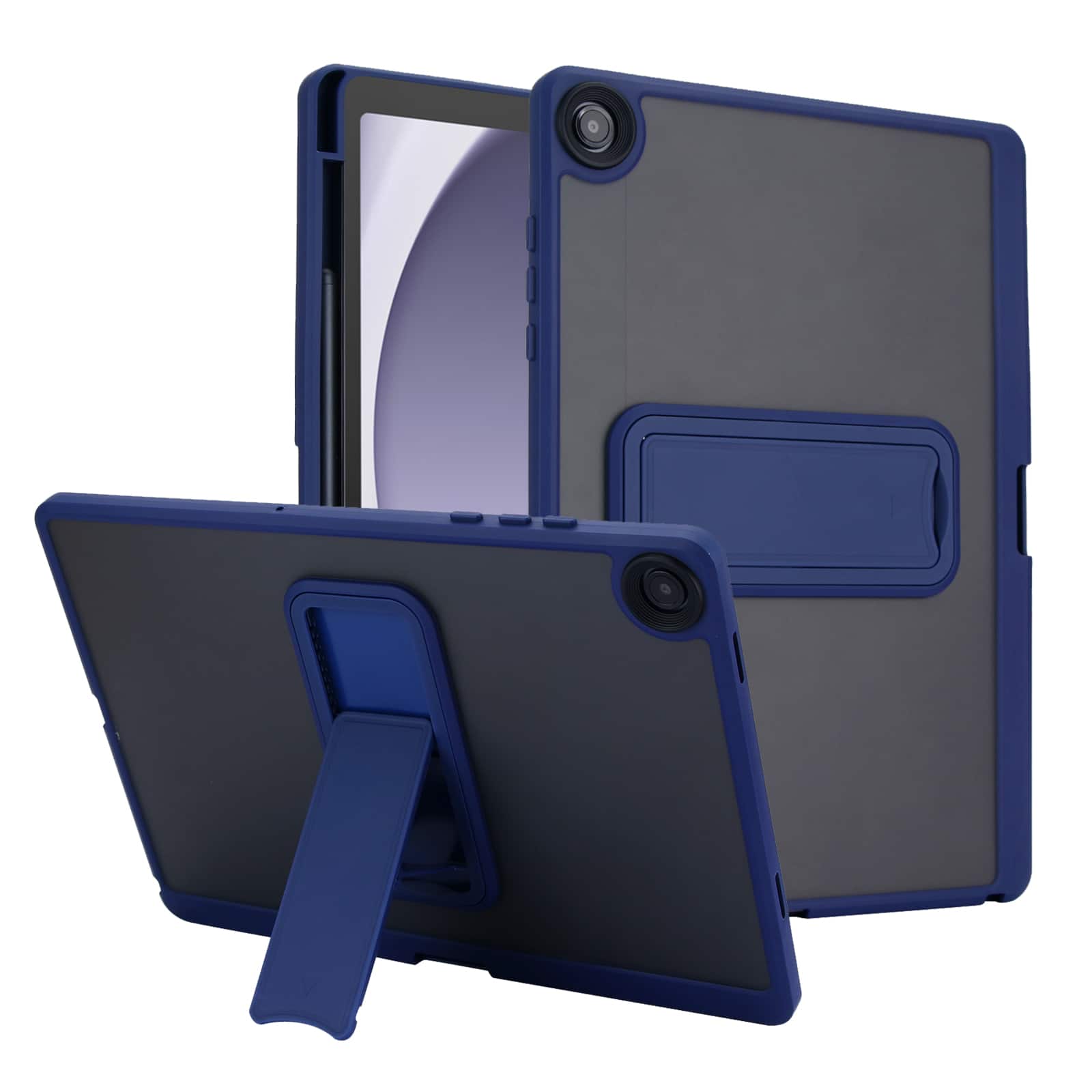 Dteck - For Samsung Galaxy Tab A11+/Samsung Galaxy Tab A9+ Shockproof Rugged Matte Foldable Kickstand Case With Pen Holder - Darkblue