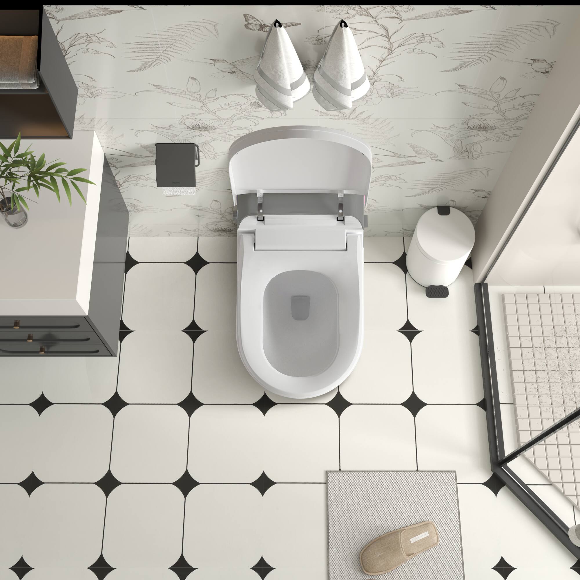 Left. Tiramisubest - Smart Bidet Toilet with Remote,Tankless Toilet with LED Display,Auto Open/Auto Heated,Warm Water And Dry,Off Seat Flush - White.