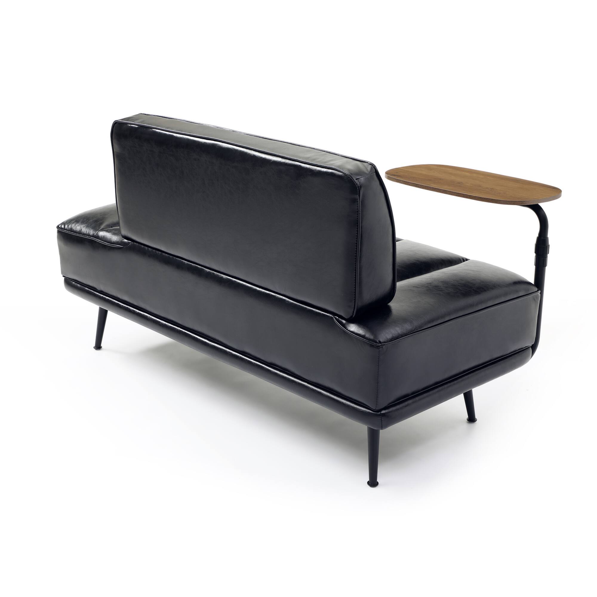 Back. GOODSILO - Modern Upholstered Bench with Swivel Tray and Side Table for Bedroom and Living Room - Black.