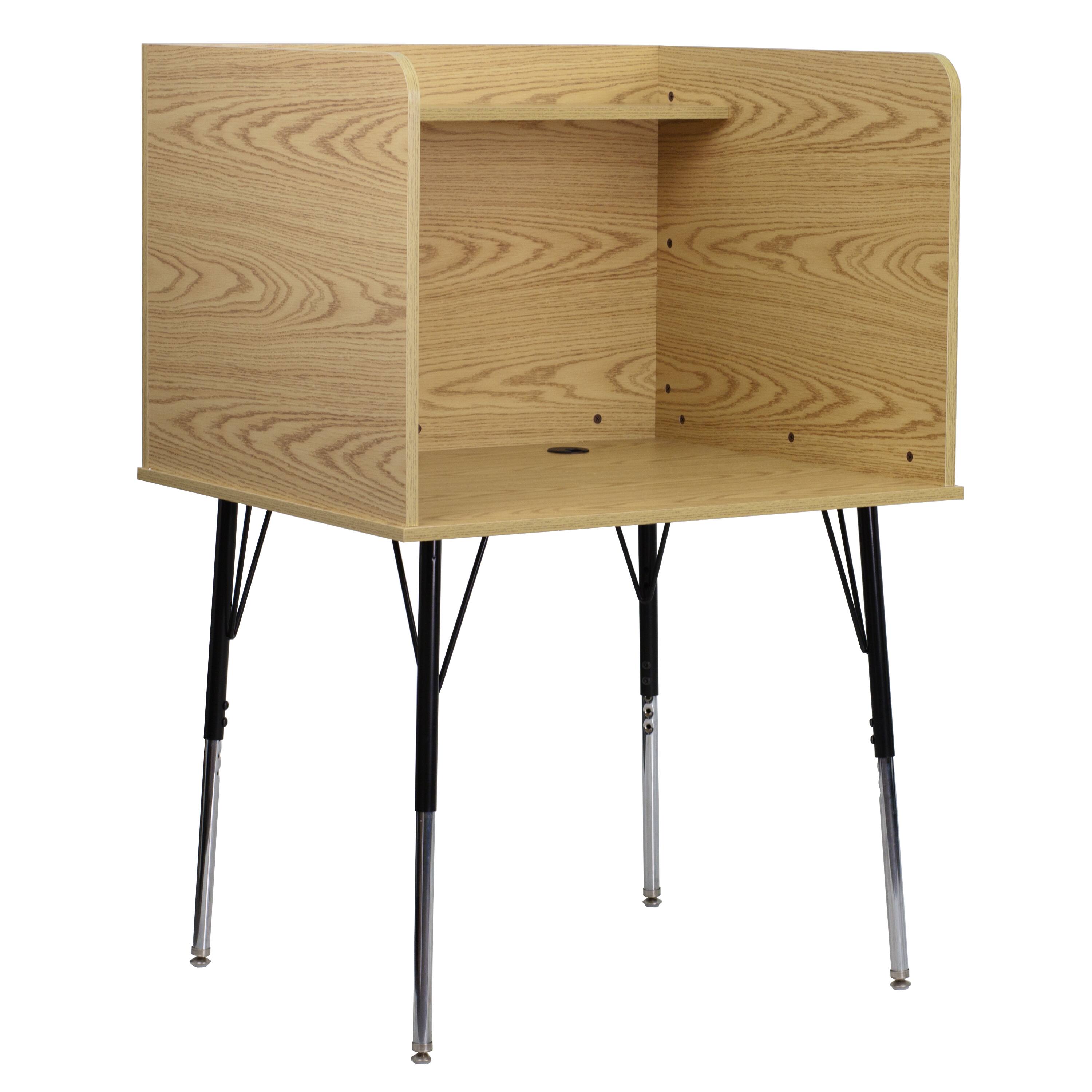 Front. Emma + Oliver - Stand-Alone Study Carrel with Height Adjustable Legs - Oak.