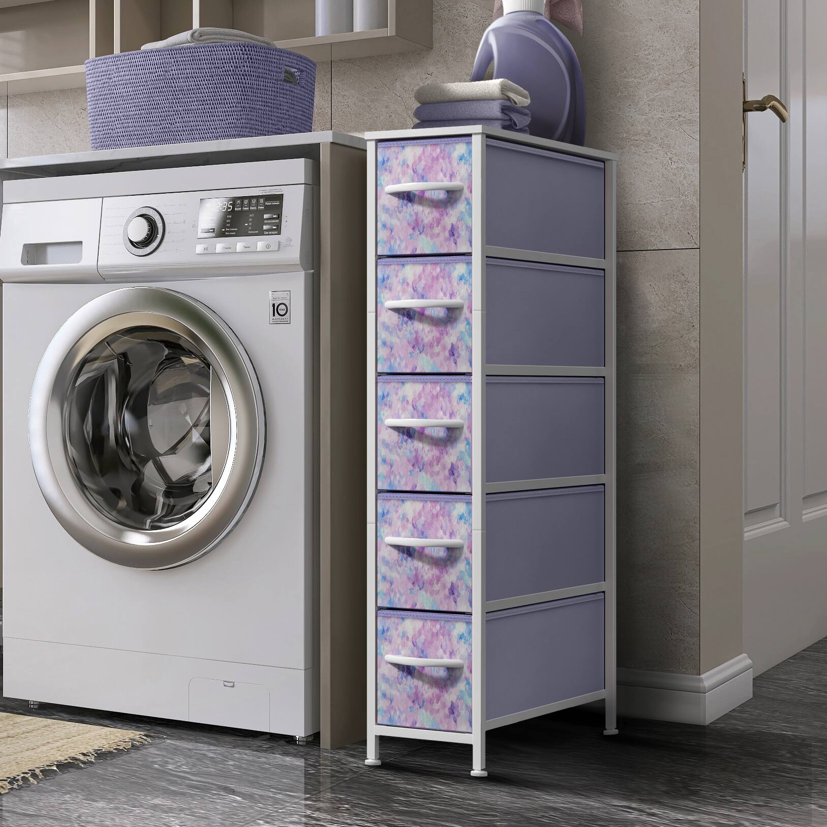 Alt View 1. Sorbus - Sorbus 5 Drawers Narrow Dresser with Steel Frame, Wood Top & Fabric Bins for Small Spaces, Closets, Bedrooms, Bathrooms - Tie Dye Purple.