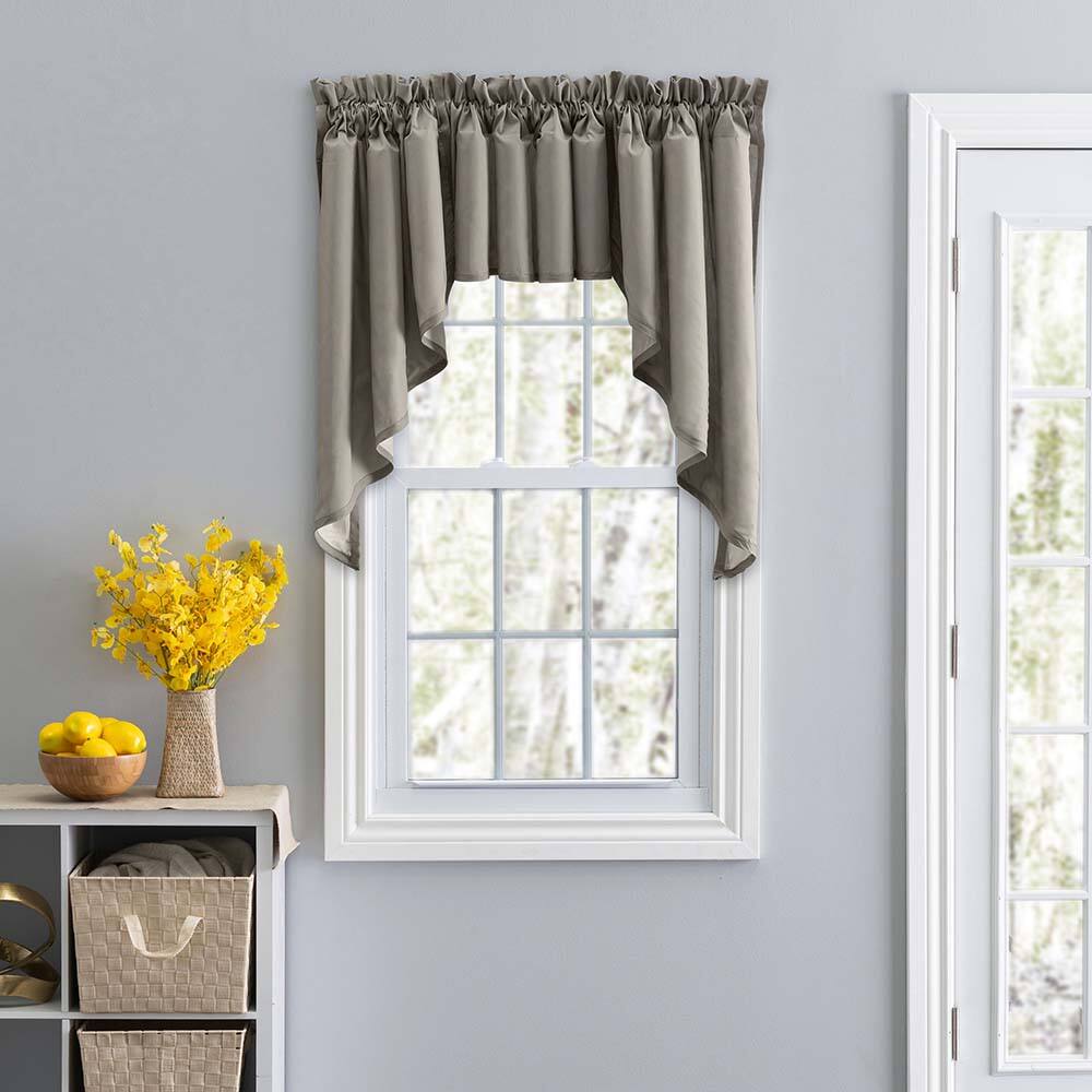 Angle. Ellis Curtain - Ellis Stacey Lined 3" Rod Pocket High Quality Fabric Solid Color Window Swag Set 126"x36" Grey - Grey.