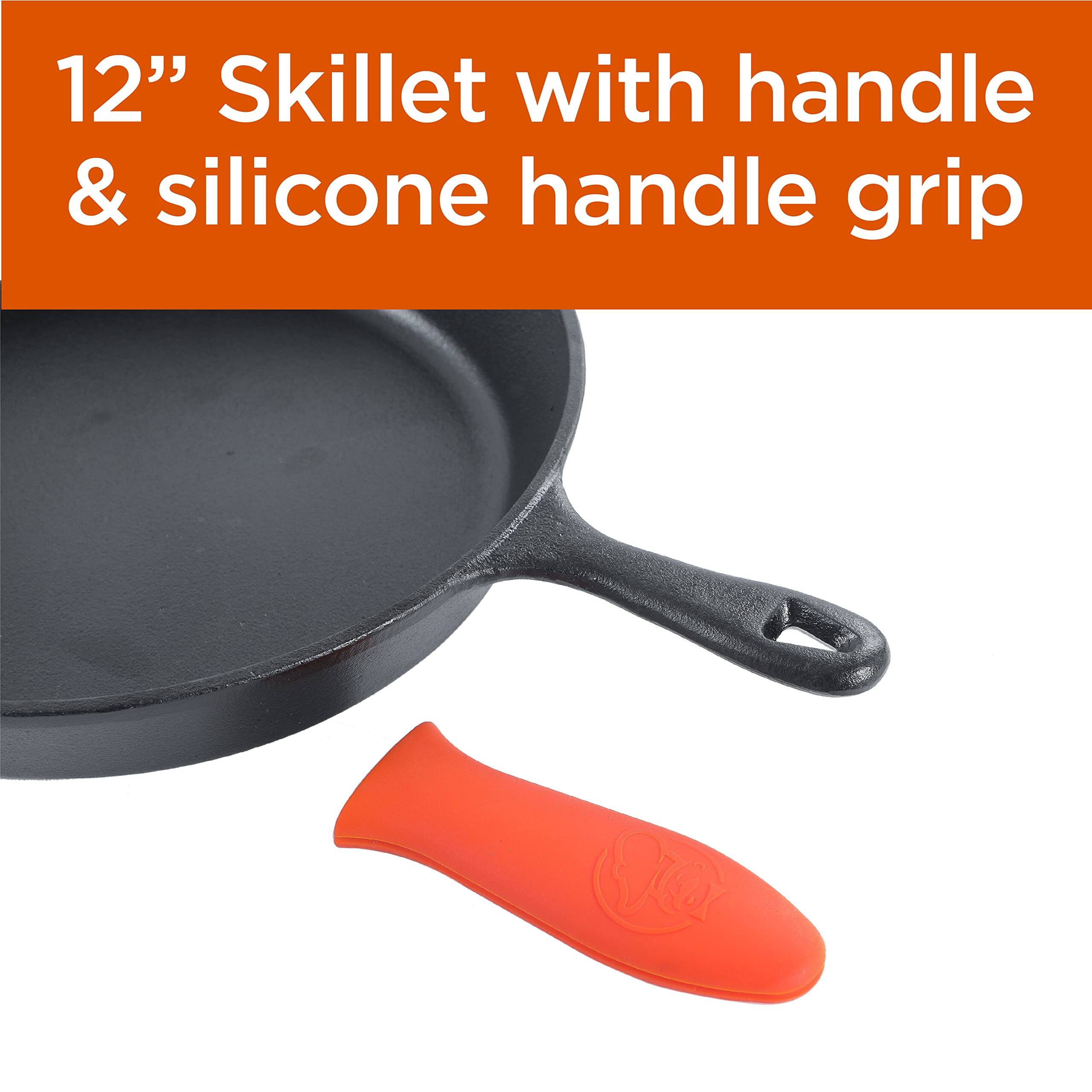 12" Skillet with handle & silicone handle grip 1