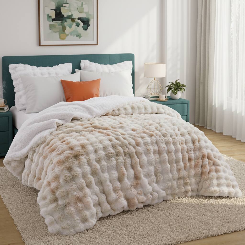 Angle. Peace Nest - Peace Nest Ultra-Soft Faux Fur Comforter Set with Plush Tie-Dye & Reversible Sherpa, Beige, King - Beige.