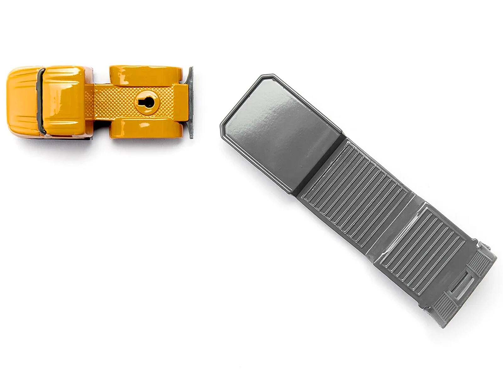 Angle. SIKU - Truck with Low Loader Trailer and Front Loader Yellow Diecast Model by Siku - Yellow.