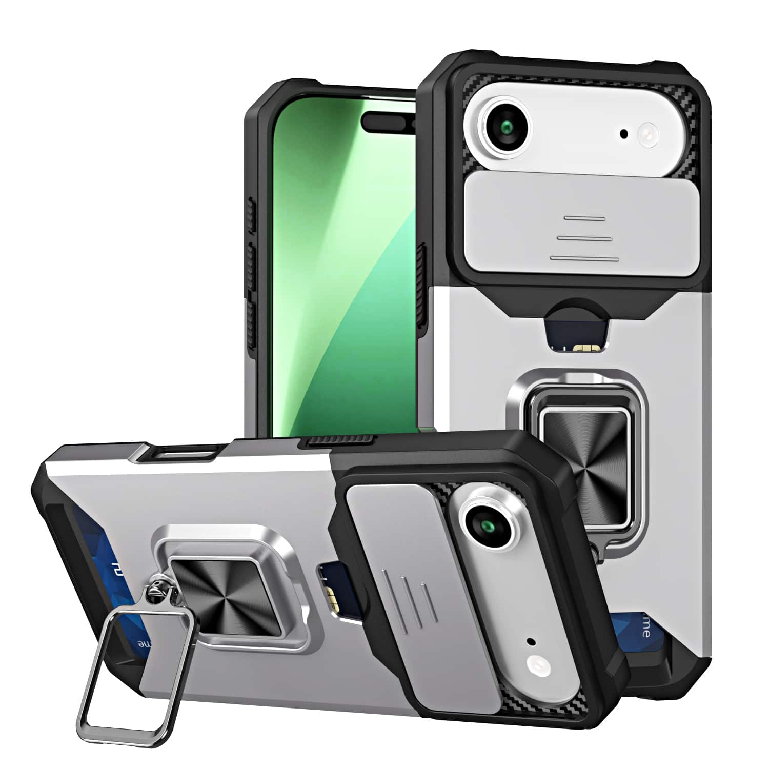 Dteck - Wallet Card Case for Apple iPhone Air, Magnetic Heavy Duty Shockproof Lens Protection Ring Kickstand Cover - Silver price history on PriceWatchPro