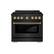 Front. ZLINE - 36 in. Wide 6 Burner Autograph 5.2 cu. ft. Freestanding Paramount DuoPro Dual Fuel Range with Polished Gold Handle - Black Stainless Steel.