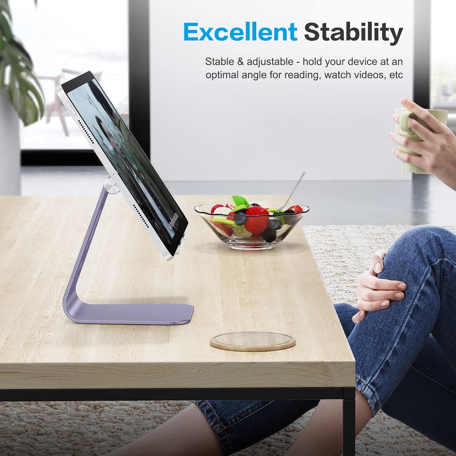 Excellent Stability  
Stable & adjustable - hold your device at an optimal angle for reading, watch videos, etc