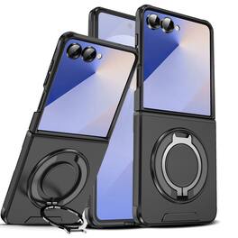 Dteck - Magnetic Rotating Ring Stand Case For Samsung Galaxy Z Flip 8 Case, Heavy Duty Shockproof Hard PC TPU Phone Case - Black