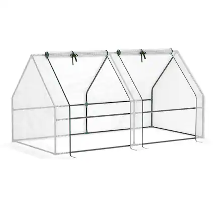 Front. Outsunny - 6' x 3' x 3' Mini Greenhouse with Zippered Doors & Roll-up Windows, Portable Plant Hot House with Durable PE Cover - White.