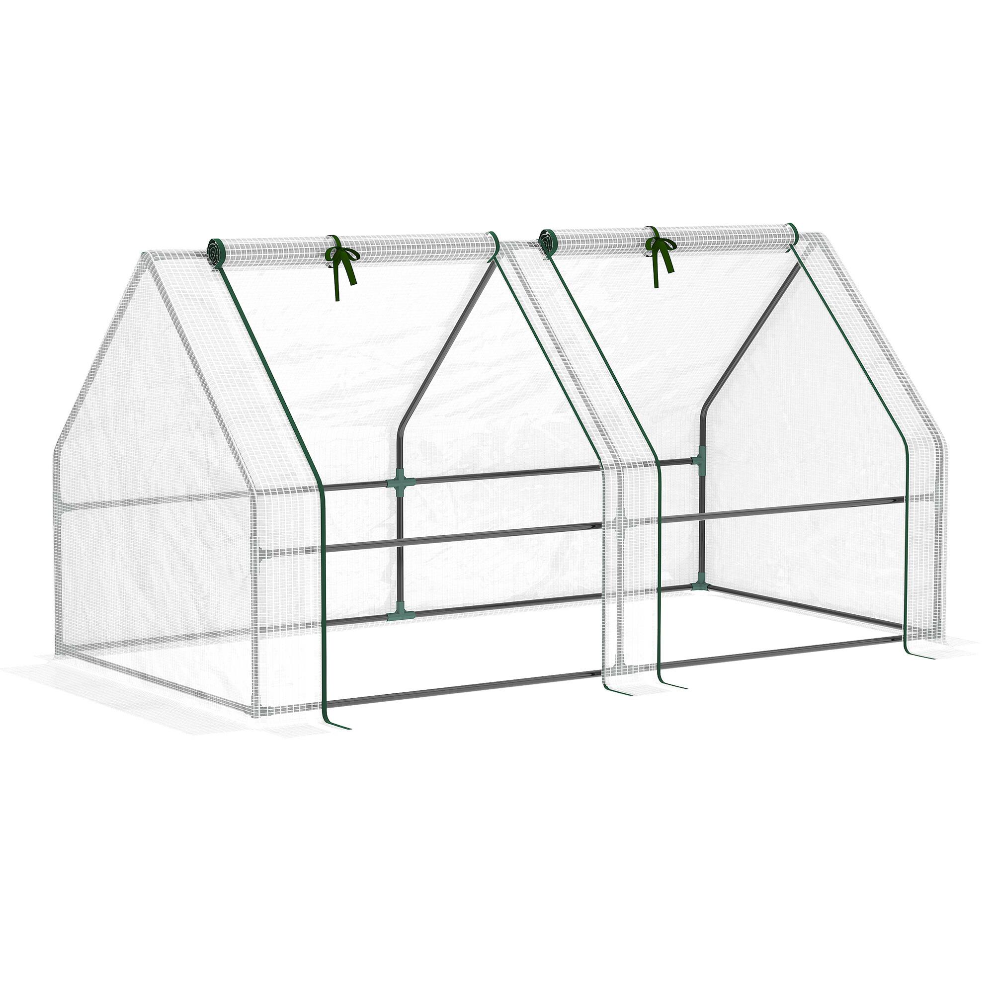 Front. Outsunny - 6' x 3' x 3' Mini Greenhouse with Zippered Doors & Roll-up Windows, Portable Plant Hot House with Durable PE Cover - White.