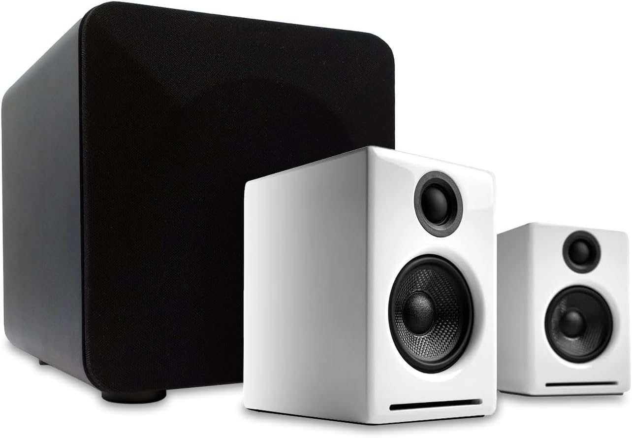 Front. Audioengine - A2+ Next Gen Home Music System & S6 Black Powered Subwoofer - White.