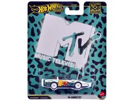 1984 Chevrolet Corvette "MTV" and Graphics "Pop Culture" Series Diecast Model Car by Hot Wheels - White with Stripes