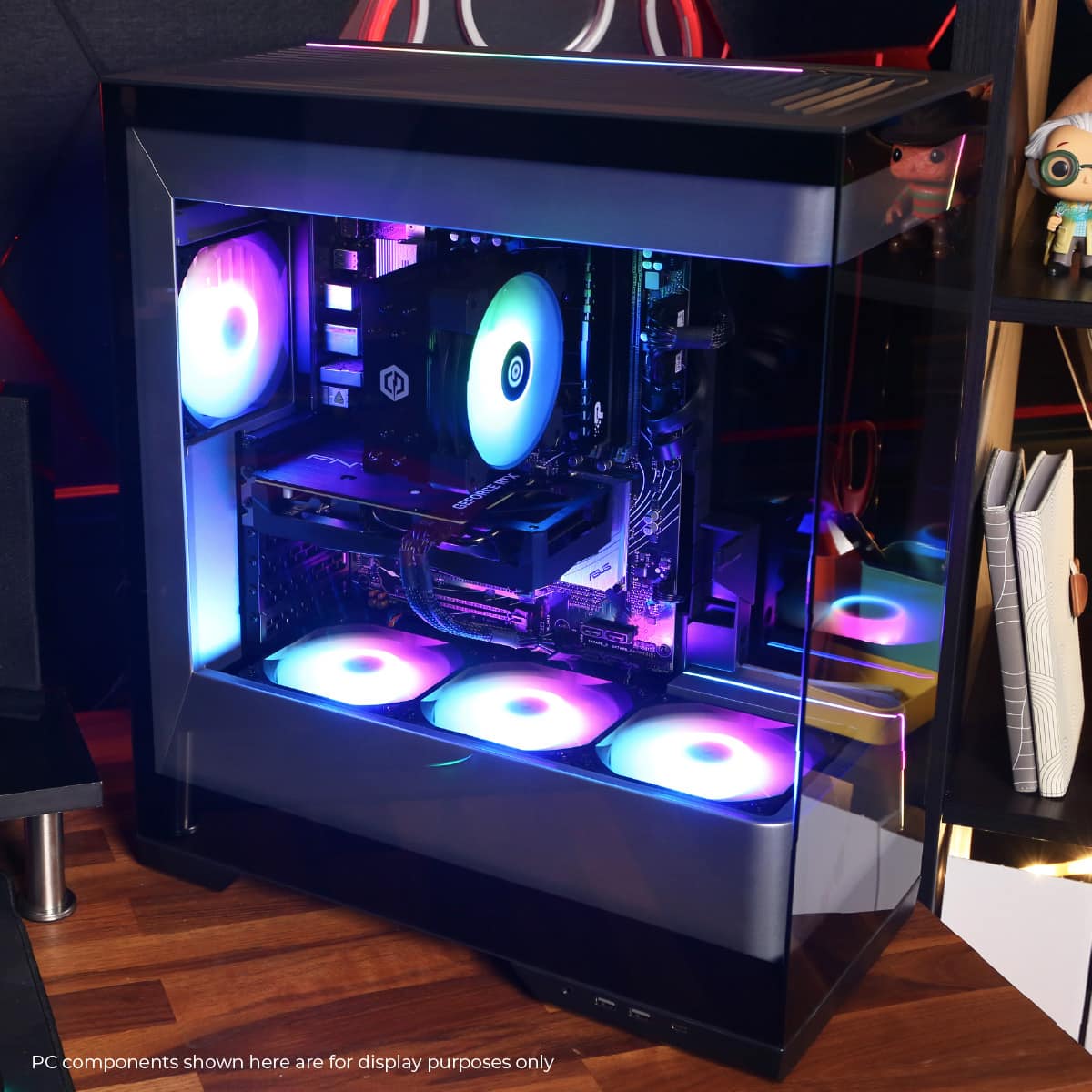 The text on the image reads: "PC components shown here are for display purposes only."