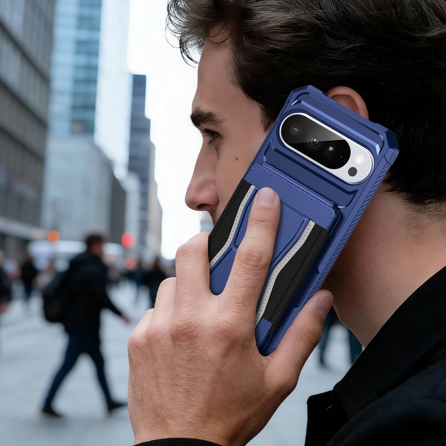 Alt View 3. Dteck - Rugged Wallet Phone Case for Google Pixel 11 Pro, Shockproof Protective Cover with Elastic Card Holder and Kickstand - Darkblue.