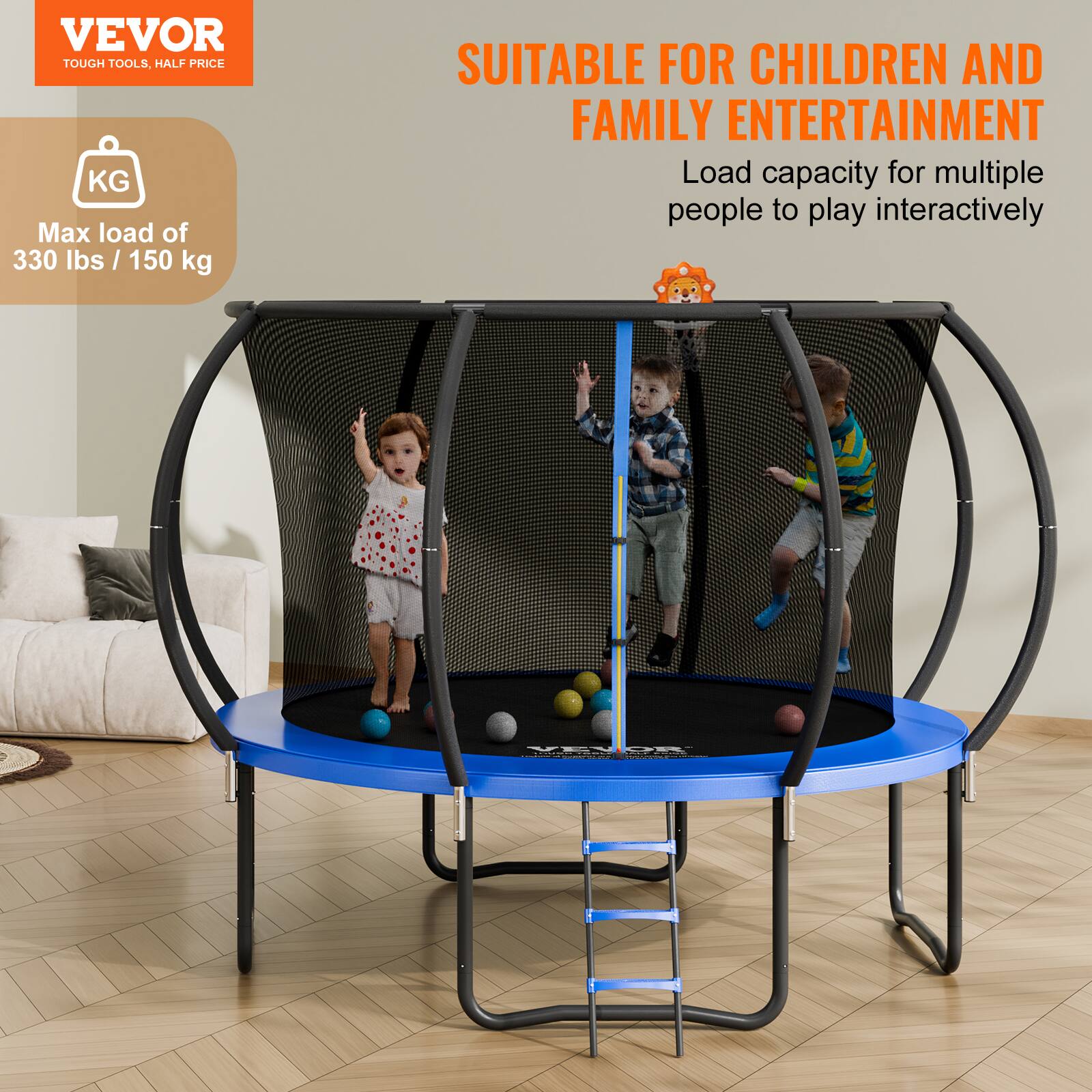 VEVOR  
TOUGH TOOLS, HALF PRICE  

SUITABLE FOR CHILDREN AND FAMILY ENTERTAINMENT  
Load capacity for multiple people to play interactively  

Max load of 330 lbs / 150 kg