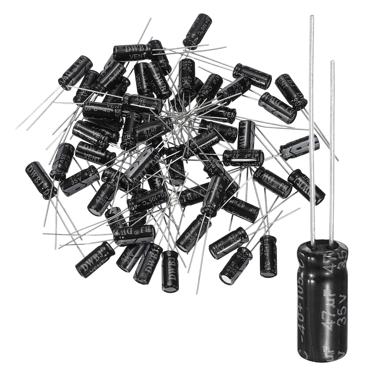 Unique Bargains - 47uF 35V 5x11mm Electrolytic Capacitor, 105C High Temp Radial Leads, for TVs/LCDs/VCD, 60pcs - Black price history on PriceWatchPro