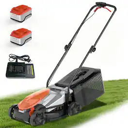 FODINGHILL - 13 Inch Electric Lawn Mower,2×20V Brushless Mower with 5-Position Height Adjustment,2×5.0Ah Batteries & Charger Included