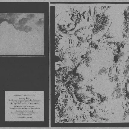 Sure, here is the corrected and grouped text from the image:
---
**SQM@34 - CLAY KIN-VETAY**
**DAN NICHOLLS**
KEYBOARDS, SAMPLES, PERCUSSION, 3D MODELLING
**JULIAN SART**
DRUMS, PERCUSSION
**L. Z. N.**
LIVE VISUALS, COVER PHOTOS
**RECORDING, MIX, MASTERING**
WATER DROPPING ON TRACK 1: MARTIN RENDES
**DESIGNED BY**
AFILA STUDIO
**THANKS TO THE LIVE IN VENEZIA FESTIVAL**
AND KATE ESPINOSA
**(C) 2015 SQCAMA**
---
This text is organized into sections for clarity.