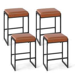 Costway - 26" Bar Stools Set of 4 with Faux Leather Upholstered Seat, Metal Legs, Footrests - Brown + Black