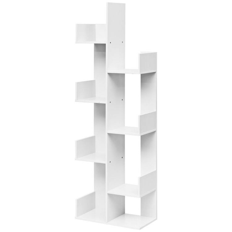 Front. SlickBlue - Tall 8-Tier Bookcase with Open Compartments for Space-Saving Storage - White.