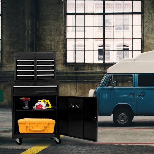 Front. LOVMOR - Rolling Tool Chest 5-Drawer Tool Box Organizer with Lockable Wheels Sliding Drawers Detachable Top Adjustable Shelf Tool.