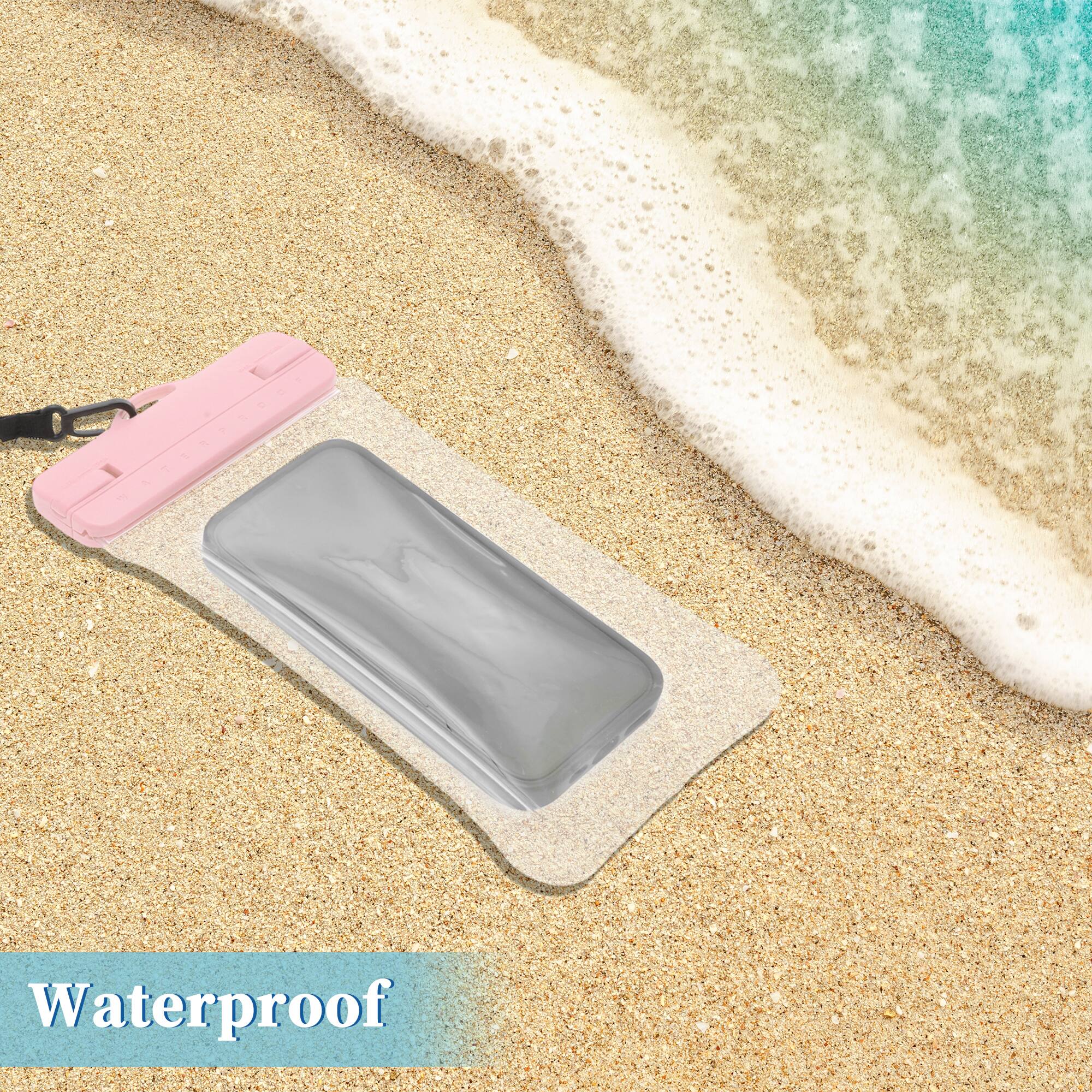 Alt View 1. Unique Bargains - 2pcs Inflatable Mobile Waterproof Bag Universal Waterproof Case Compatible for Phone 4.92"x9.65" - Pink.