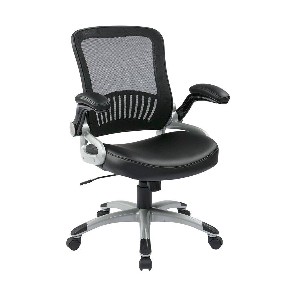 Front. FurniFact - Black Leather Chair – Ergonomic Work Chair for Teachers and Office Use - Black.