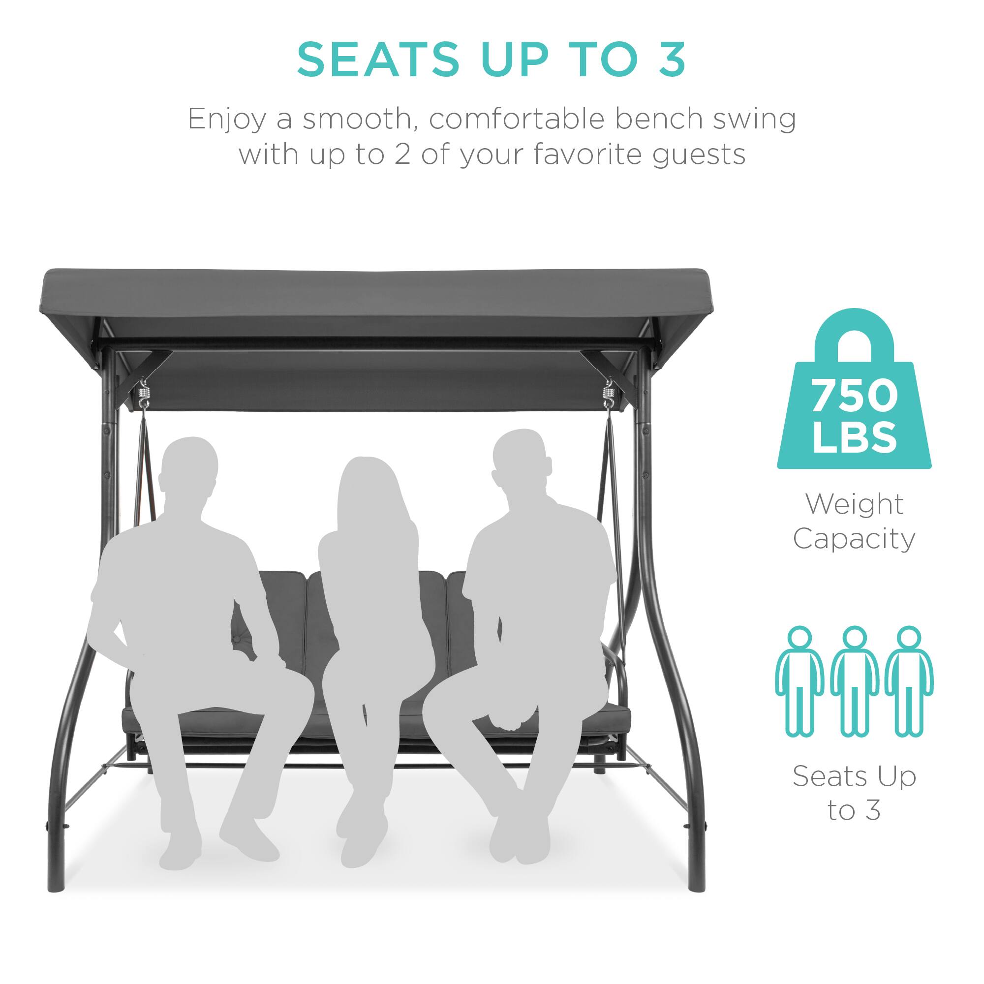 SEATS UP TO 3

Enjoy a smooth, comfortable bench swing with up to 2 of your favorite guests

750 LBS
Weight Capacity

Seats Up to 3