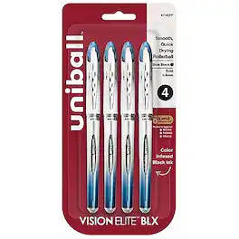 uni-ball - Vision Elite Rollerball Pens, Bold Point, Blue/Black Ink, 4/Pack (67182)