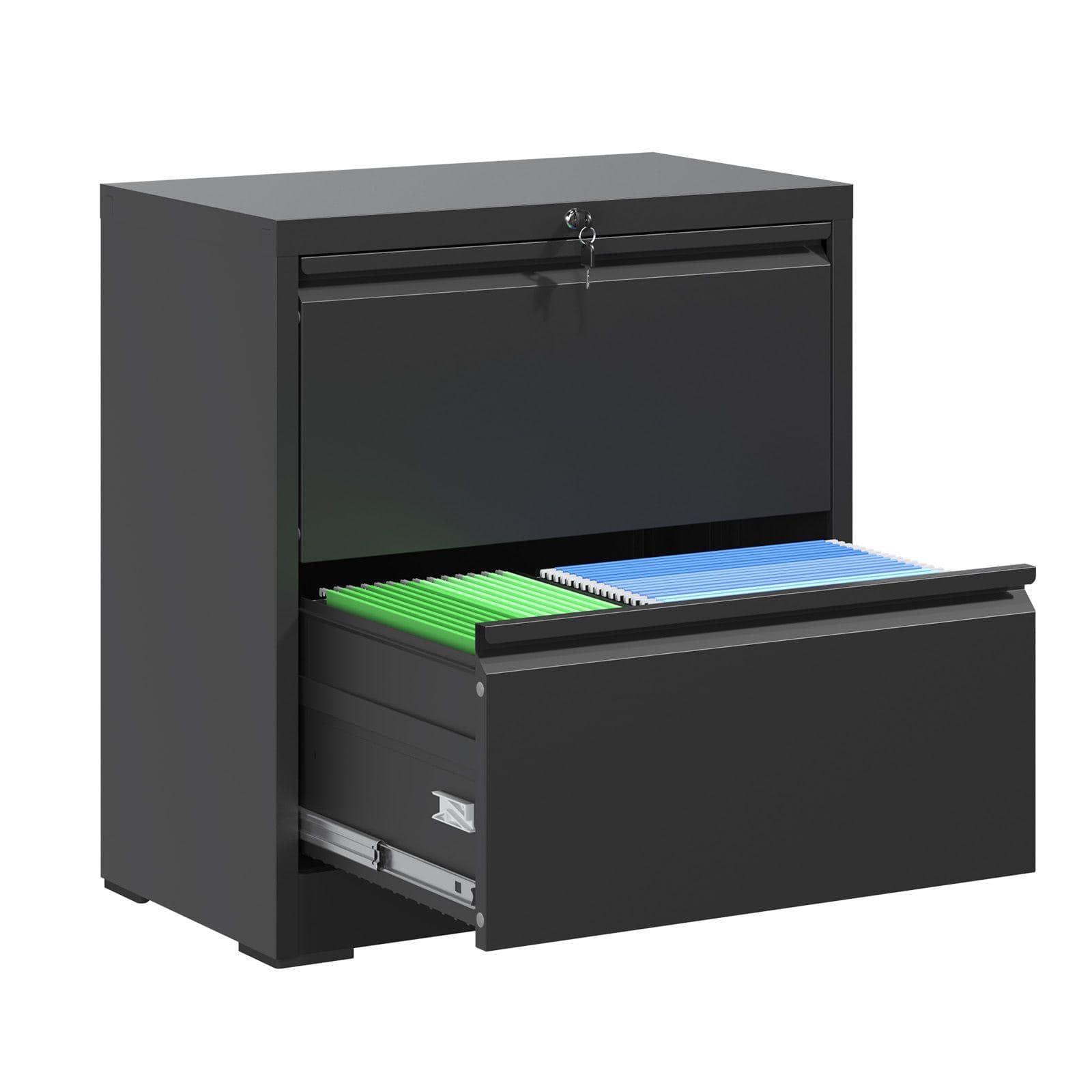 Front. Mirfee - 2-Drawer Lateral File Cabinet with Lock, for Letter/Legal/A4/F4 Files - Black.