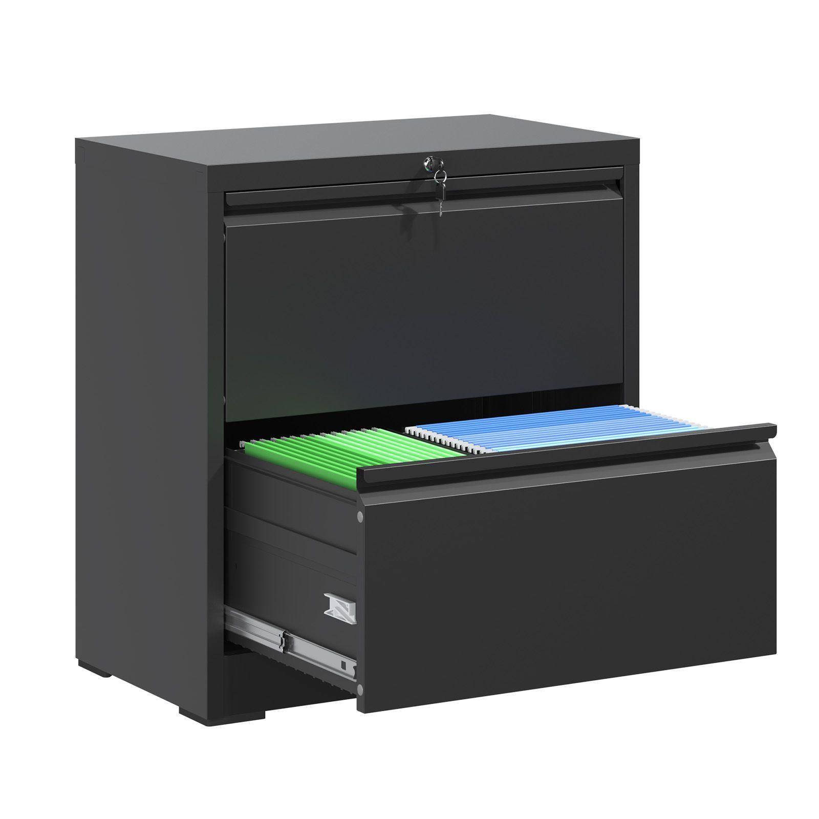 Front. Mirfee - 2-Drawer Lateral File Cabinet with Lock, for Letter/Legal/A4/F4 Files - Black.