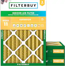 Filterbuy - 20x22x4 MERV 11 Pet & Allergy Defense, Electrostatic Pleated HVAC AC Furnace Air Filters Replacement (3-Pack) - Gold