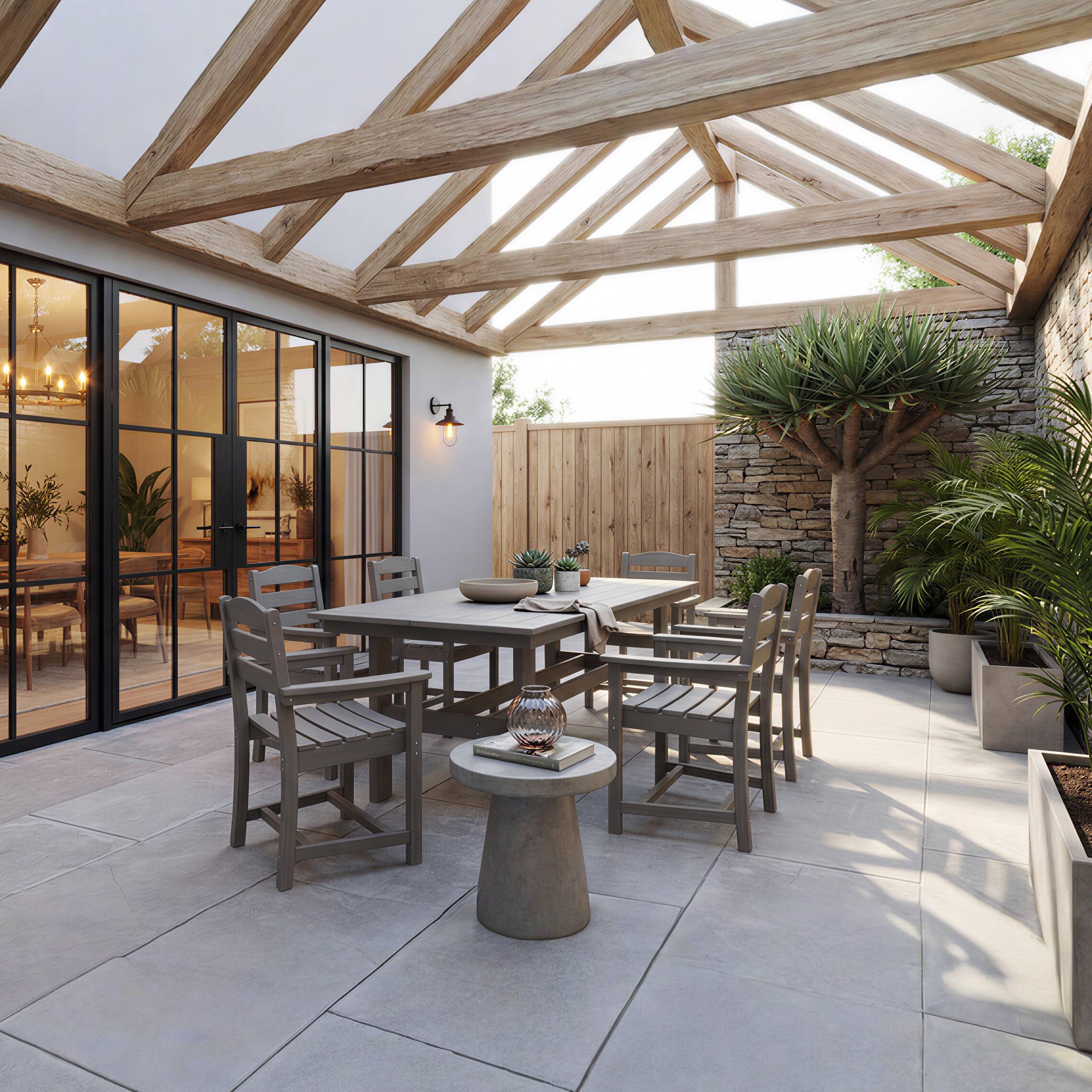 Back. Famapy - HDPE Outdoor Dining Table with Umbrella Hole & Cap-Solid Panel Patio Table for 8 People Weatherproof & Low Maintenance - Gray.