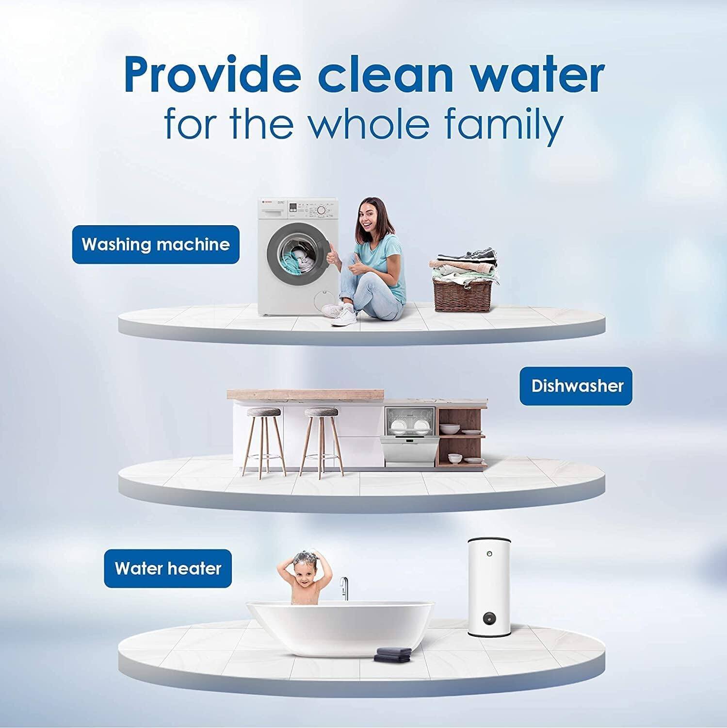 Provide clean water for the whole family

Washing machine
Dishwasher
Water heater